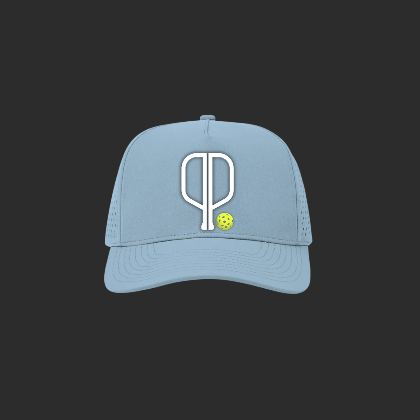 Stylish Pickleball Playbook Performance Trucker Hat featuring breathable mesh and a modern logo for optimal play.